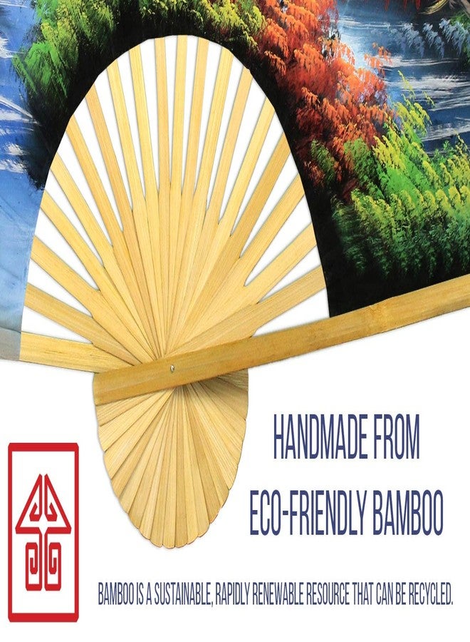 Oriental-Decor مروحة جدارية يابانية قابلة للطي، مزينة برسومات يدوية، قطعة فنية لتزيين الجدران (عرض 40 بوصة) - Image 4